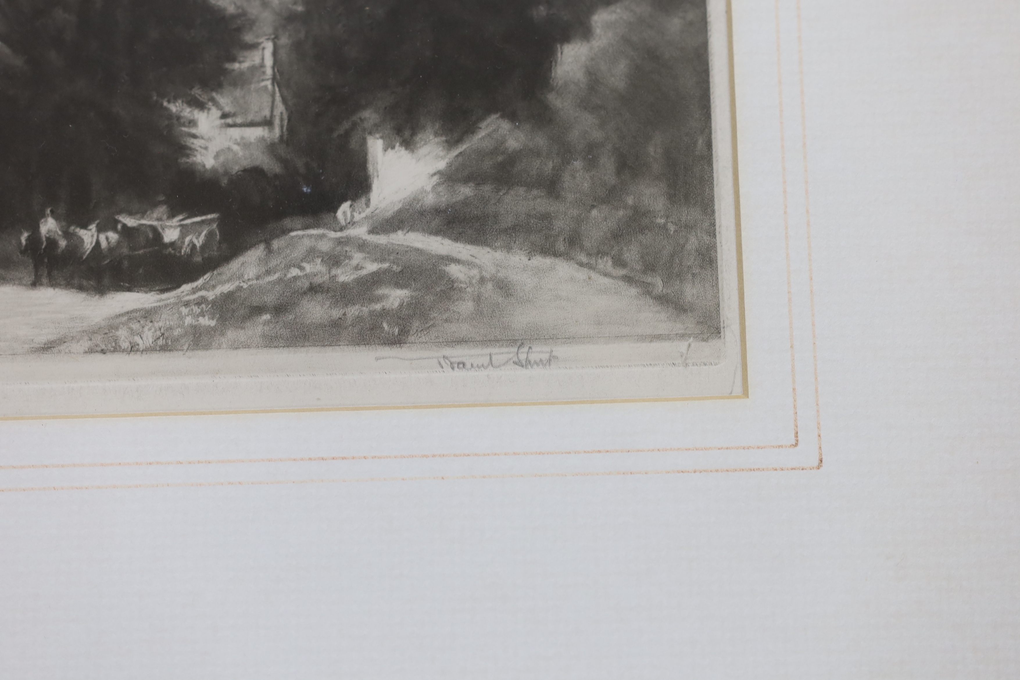 Sir Frank Short RA (1857-1945), etching, Horse and cart on a pathway, signed in pencil, print held by The British Museum, 16 x 23cm